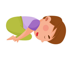 Little Boy Standing in Yoga Pose Breathing Deeply Vector Illustration