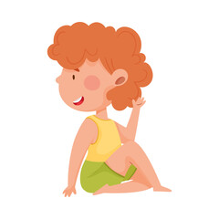 Little Girl Character Practising Yoga Stretching and Breathing Vector Illustration