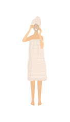 Cute girl wearing towel after bath take care of her skin