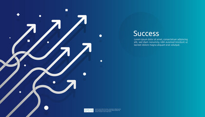 line arrow direction for vision, business growth, teamwork leader and success concept. blue background for presentation or web banner template. finance digital goal vector illustration