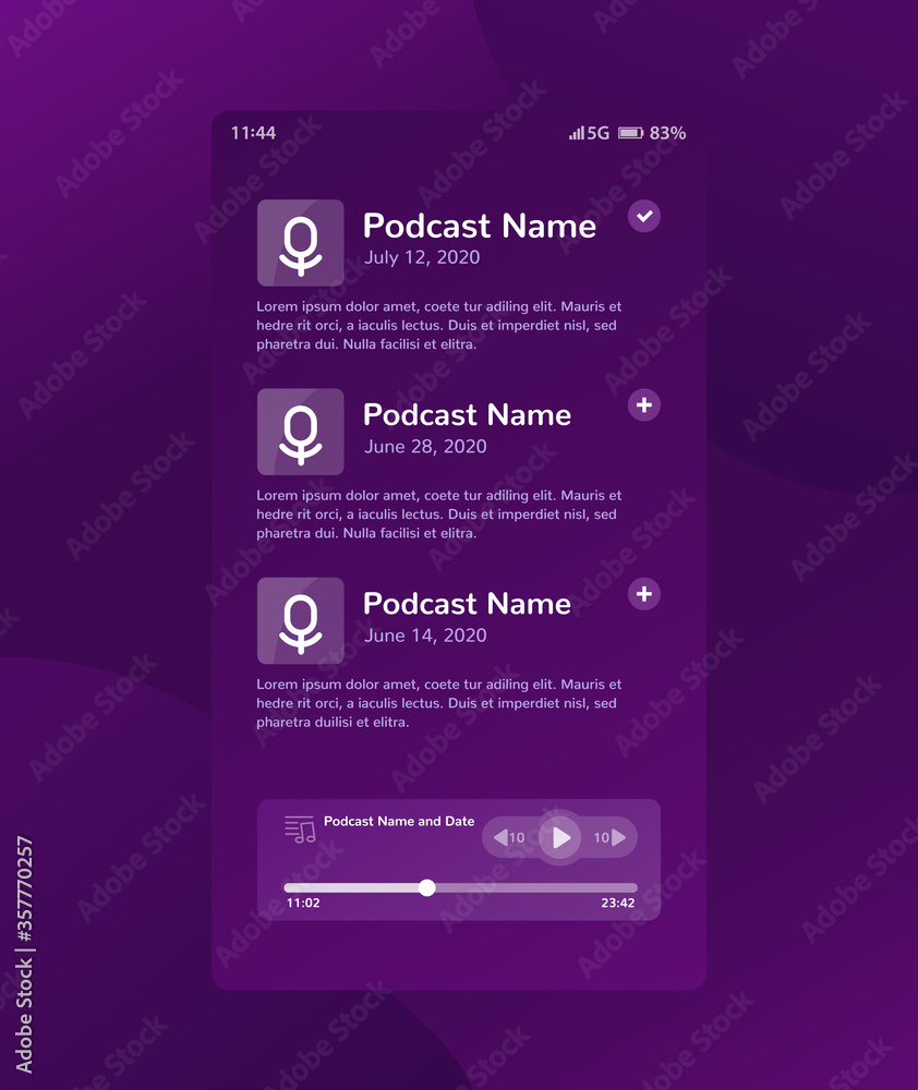 Poster podcast app and player mobile ui vector design