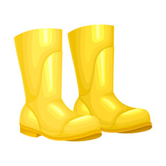 Pair of Yellow Rubber Boots for Walking Outside in Rainy Weather Vector Illustration