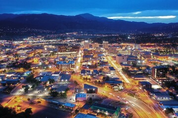 Downtown Colorado Springs with Rocky Mountains and Pike's Peak