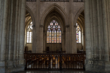 Fototapeta premium Colorful stained glass windows in Troyes Cathedral dedicated to Saint Peter and Saint Paul. France.