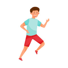 Fototapeta na wymiar Young Guy in Sportswear Running in Marathon Vector Illustration