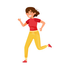 Young Woman in Sportswear Running in Marathon Vector Illustration