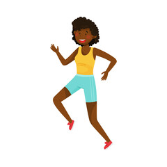 Young Woman in Sportswear Running in Marathon Vector Illustration