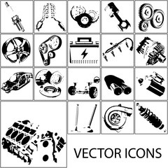 Icons set auto parts. Vector sketch