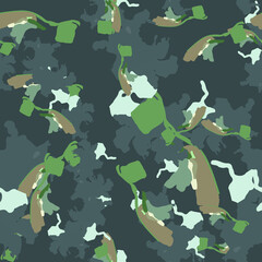 Forest camouflage of various shades of green, blue and brown colors