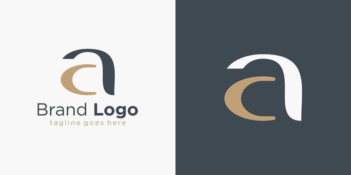 Initial Letter C and A Linked Logo. Black Gold Handwriting Calligraphic shape isolated on Double Background. Usable for Business and Branding Logos. Flat Vector Logo Design Template Element