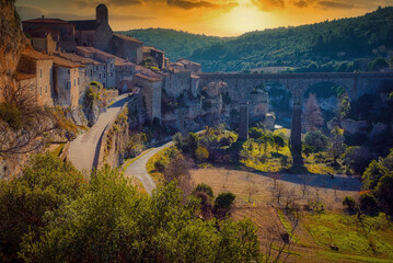 The medieval city of Minerve, in the Minervois region of the Languedoc Roussillon, France - obrazy, fototapety, plakaty
