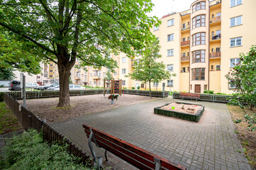 Empty playground with nobody. Nature scenery.