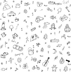Camping hand-drawn doodles vector icons