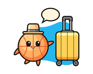 Basketball cartoon with luggage on vacation