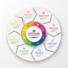 Circle chart infographic template with 8 options,Vector illustration.