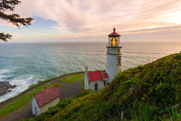 Fototapeta na wymiar Historic Heceta Head Lighthouse in Oregon. Pacific northwest landmark