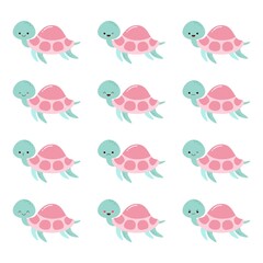 Cute baby turtles with different emotions kawaii illustration