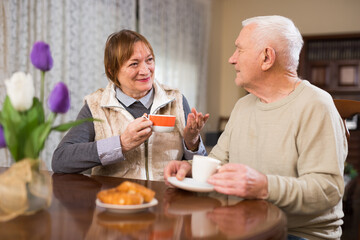 Fototapeta na wymiar Senior couple drinking tea together