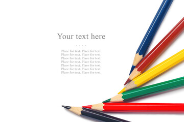 Color pencil with copy space isolated on whtie background