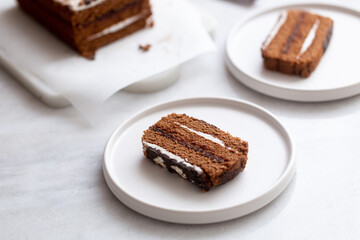 Delicious Chocolate Layer Cake on white background