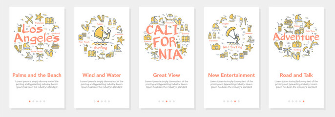 Fototapeta premium Vertical vector summer five banners - Los Angeles, California