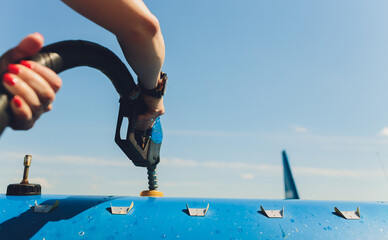 Refuel the small plain in close up.