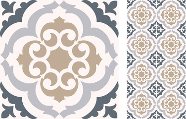 Seamless  Azulejo tile. Portuguese and Spain decor. Islam, Arabic, Indian, Ottoman motif. Vector Hand drawn background - 357777822