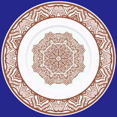 decorative plates for interior design. Empty dish, porcelain plate mock up design. Vector illustration. Decorative plates with stilish ornament patterns. Home decor background
