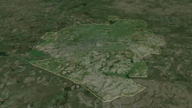 Harare, city with its capital, zoomed and extruded on the satellite map of Zimbabwe in the conformal Stereographic projection. Animation 3D