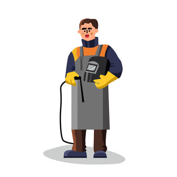 Welder With Welding Tool And Facial Mask Vector