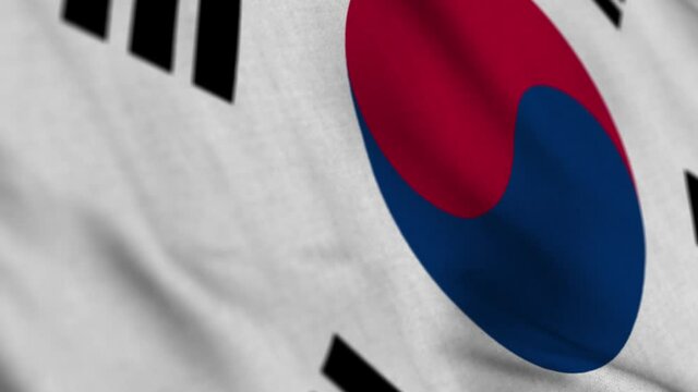South Korea national flag waving with fabric texture fluttering in wind in a seamless loop in smooth slowmotion animation background