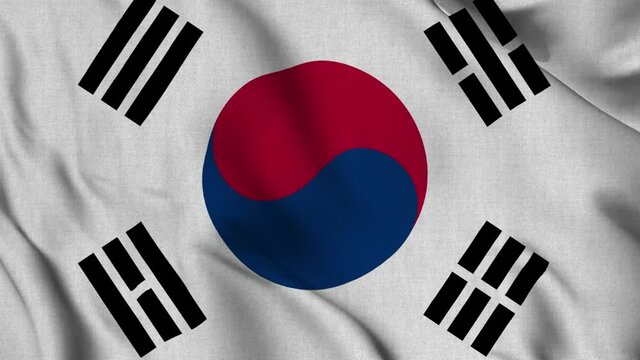 South Korea national flag waving with fabric texture fluttering in wind in a seamless loop in smooth slowmotion animation background