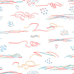 Naklejka premium Vector modern seamless background with colorful hand drawn abstract lines, doodles. Use it for wallpaper, textile print, pattern fills, web, surface texture, wrapping paper, design of presentation