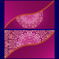 Invitation or Card template with floral mandala pattern. The front and rear side. Vector