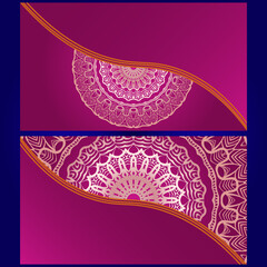 Invitation or Card template with floral mandala pattern. The front and rear side. Vector