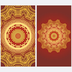 Invitation Or Card Template With Floral Mandala Pattern. For Wedding, Greeting Cards, Birthday Invitation. The Front And Rear Side. Vector Illustration.