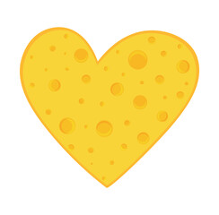 Cheese vector heart, colorful kitchen illustration