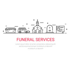 Funeral service icon set in linear style.