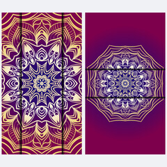 Luxury red, sunrise, gold color The Front And Rear Side. Mandala Design Elements. Wedding Invitation, Thank You Card, Save Card, Baby Shower. Illustration. Vector