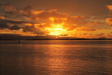 Tauranga New Zealand golden sunsets , sail boat caught in silhouette form