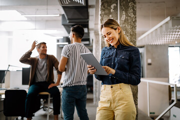 Business people brainstorming and chatting at workplace office