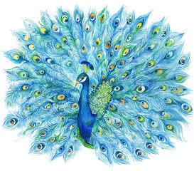 Peacock with open tail Watercolor  - 357783472
