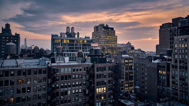 Mesmerizing Rooftop View In Manhattan New York During Sunset Hour