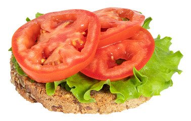 veggie sandwich with lettuce and tomatoes isolated on a white background