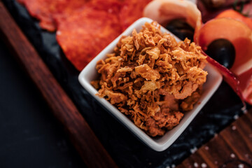 Close-up image of pork cracklings.