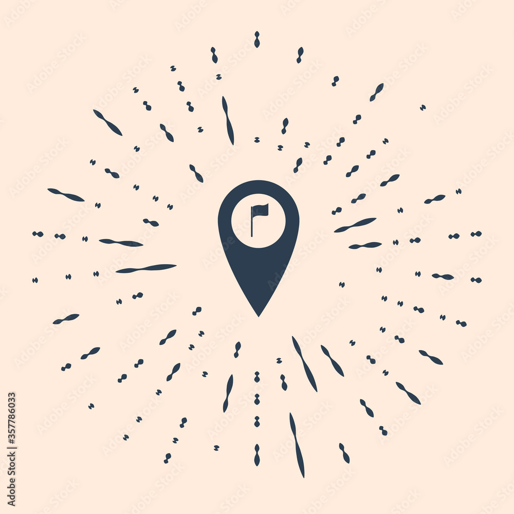 Poster black map pointer with golf flag icon isolated on beige background. location marker symbol. abstract