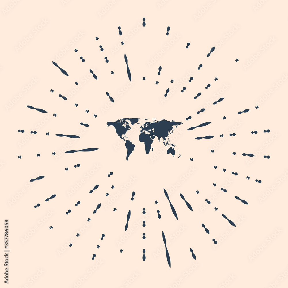 Poster black world map icon isolated on beige background. abstract circle random dots. vector illustration