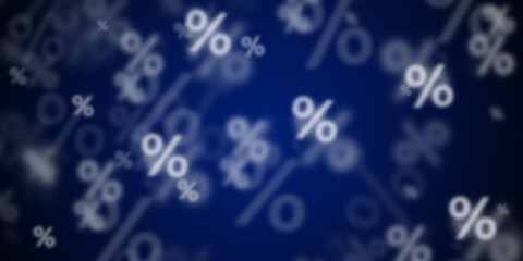Abstract dark blue background with flying percent signs - obrazy, fototapety, plakaty
