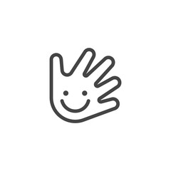 Fototapeta premium Thin Outline Icon Hand and Smile. Such Line sign as Fine Motor Skills, Preschool Learning, or Logo Daycare. Vector Computer Custom Isolated Pictograms EPS, for Web on White Background Editable Stroke.