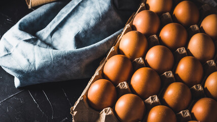 Free range eggs on a tray. Healthy food